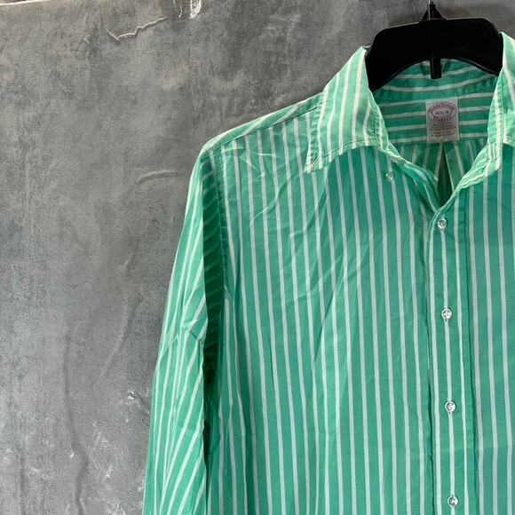 BROOKS BROTHERS Men's Green Striped Regular-Fit Button-Up Shirt SZ 16.5 - Picture 3 of 11